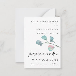MINI SIZE Pastel Eucalyptus Wedding Save The Date Note Card
