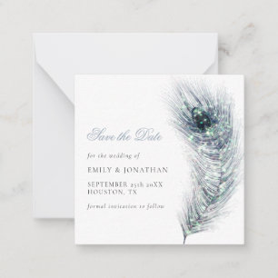 MINI SIZE   Peacock Feather Wedding Save The Date Note Card