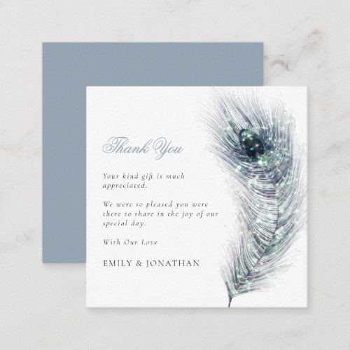 MINI SIZE  Peacock Feather Wedding Thank You Note Card