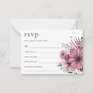 MINI SIZE Purple Berry Florals Wedding RSVP Note Card
