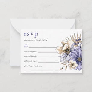 MINI SIZE Purple Cream Florals Wedding RSVP Note Card