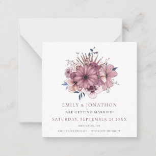 MINI SIZE Purple Florals Wedding Save The Date Note Card