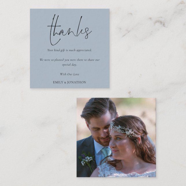 MINI SIZE | Script Photo Wedding Dusty Blue Thanks Note Card (Front/Back)
