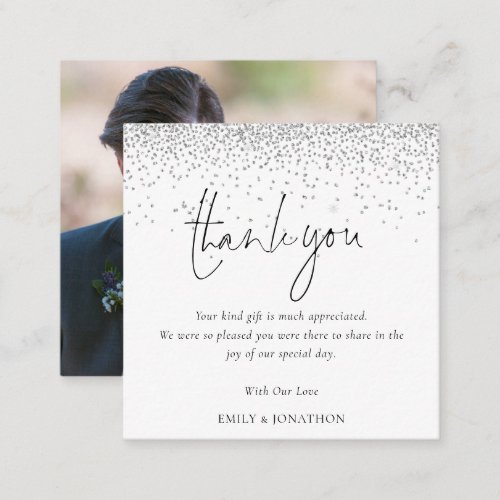 MINI SIZE  Silver Glitter Photo Wedding Thank You Note Card