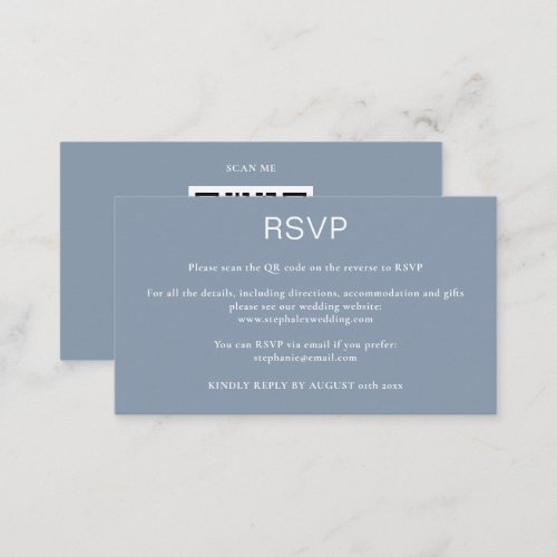 Mini Size Simple Dusty Blue QR Code RSVP Enclosure Card