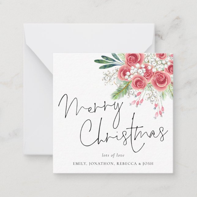 Mini Size | Winter Florals Merry Christmas Note Card (Front)
