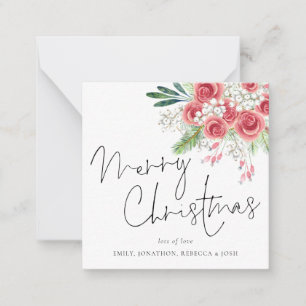 Mini Size Winter Florals Merry Christmas Note Card