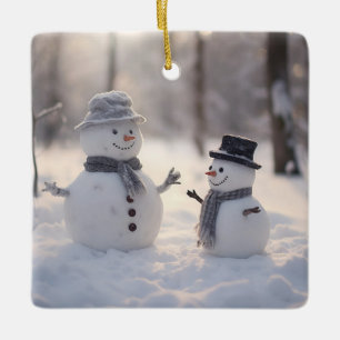Mini Snowmen on a Bright Day Ceramic Ornament