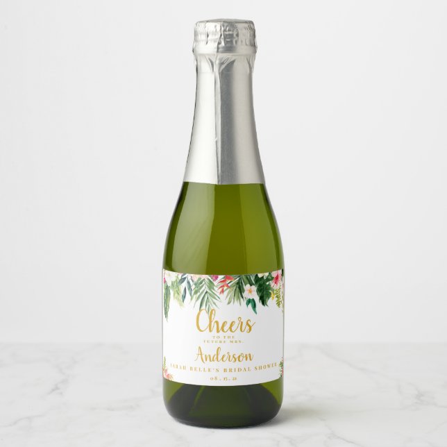 Mini Sparkling Wine Bridal Shower, Tropical Label (Front)