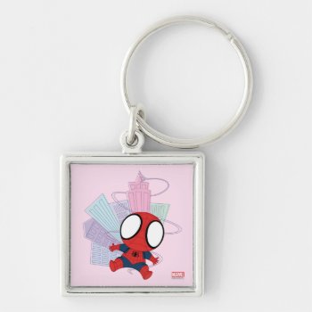 Mini Spider-man & City Graphic Keychain by spidermanclassics at Zazzle