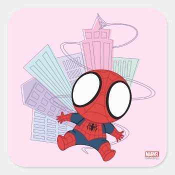Mini Spider-man & City Graphic Square Sticker by spidermanclassics at Zazzle