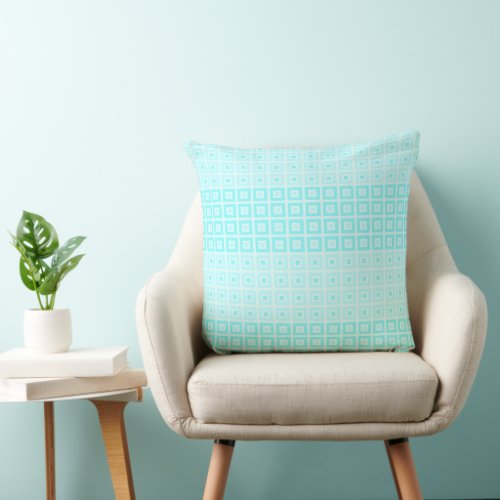 Mini Squares In Squares Duck Egg Blue Turquoise Throw Pillow