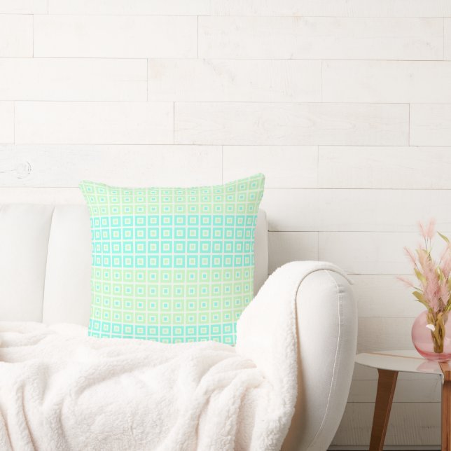 Mini Squares In Squares Mint Spearmint  Throw Pillow (Couch)