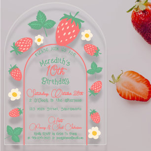 Mini Strawberry Blossom Kids Birthday Invitation