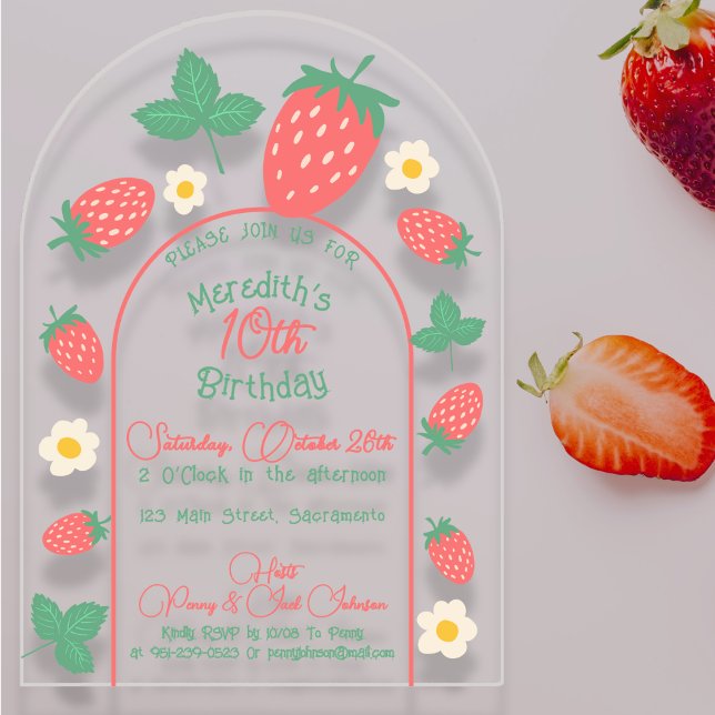 Mini Strawberry Blossom Kids Birthday Invitation (Creator Uploaded)