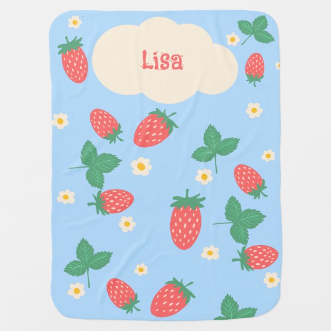 Mini Strawberry Blossom Personalized Baby Blanket (Front)