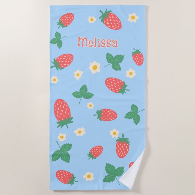 Mini Strawberry Blossom Personalized  Beach Towel (Front)