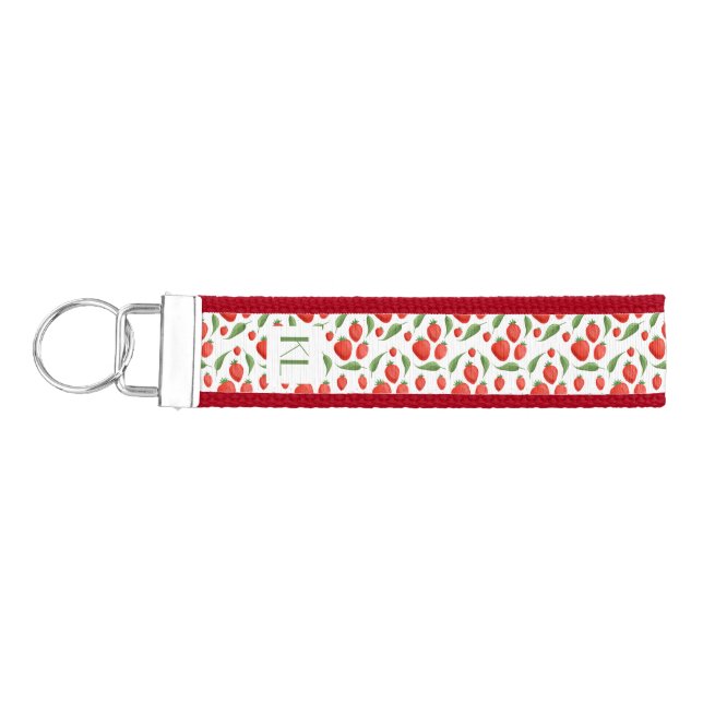 Mini Strawberry Print Pattern Keychain (Keys on Left)