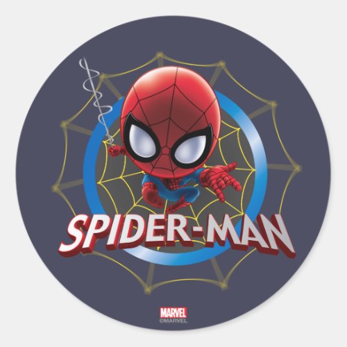 Mini Stylized Spider_Man in Web Classic Round Sticker