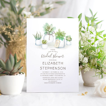 Mini Succulents Mason Jars Rustic Bridal Shower Invitation by lovelywow at Zazzle