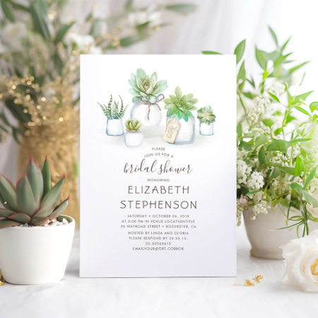 Mini Succulents Mason Jars Rustic Bridal Shower Invitation