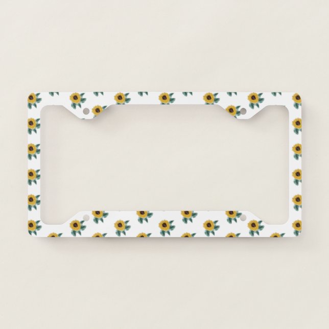 Mini Sunflowers Yellow White Illustration License Plate Frame (Front)