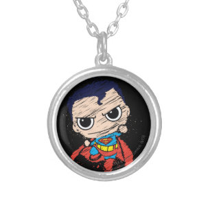 Mini Superman Sketch - Flying Silver Plated Necklace