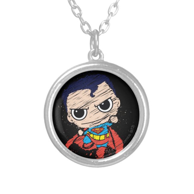 Mini Superman Sketch - Flying Silver Plated Necklace (Front)