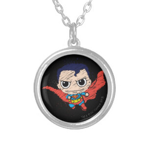 Mini Superman Sketch Silver Plated Necklace