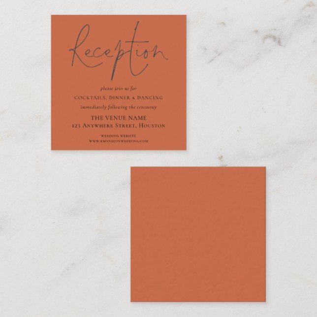 MINI Terracotta Script Wedding Reception Details  Enclosure Card (Front/Back)