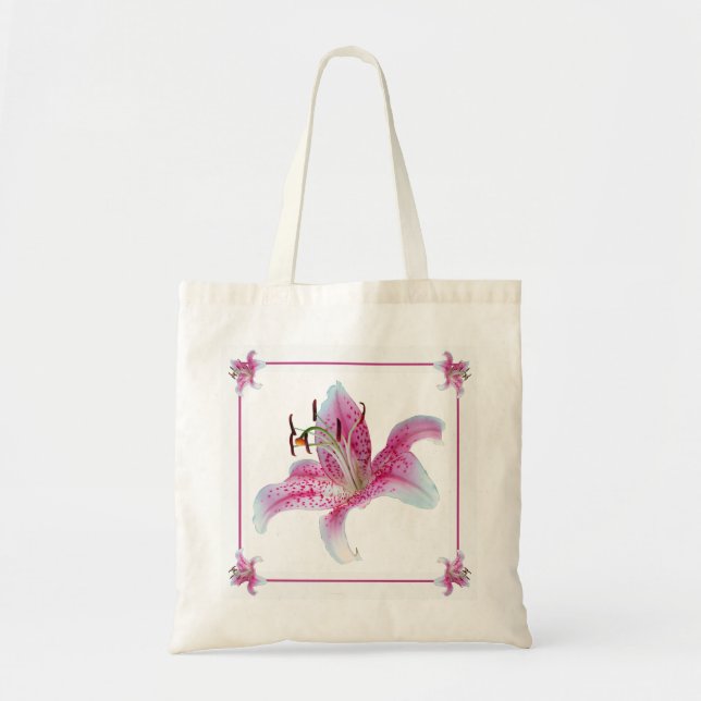 Mini Tiny Tote Stargazer Lilies with Your Name Bag (Front)