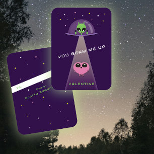 Mini UFO Alien Heart Abduction Kids Valentine Card