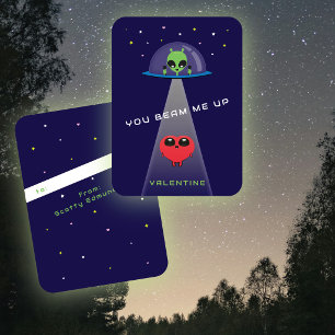Mini UFO Alien Heart Abduction Kids Valentine Card
