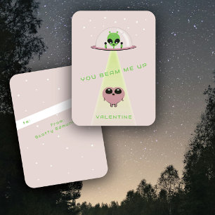 Mini UFO Alien Heart Abduction Kids Valentine Card