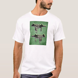 Mini Uzi Sub Machine Gun on Green T-Shirt