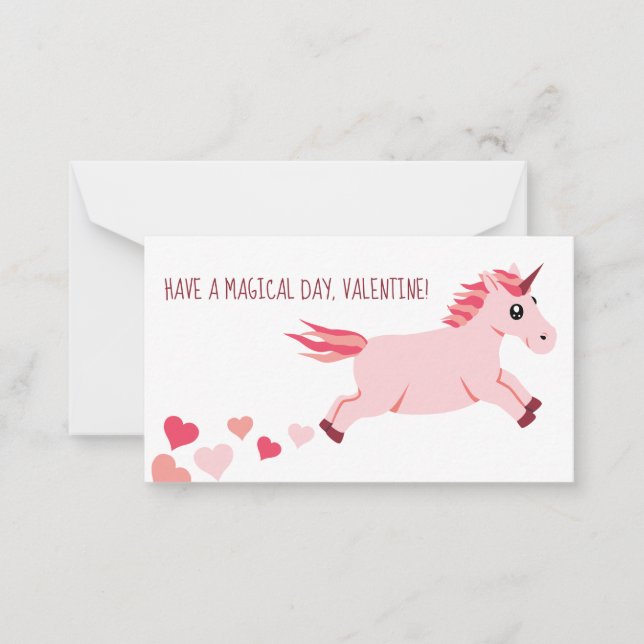 Mini Valentine's Day Card Pink Unicorn With Hearts (Front)