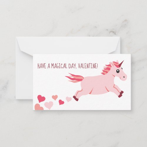 Mini Valentines Day Card Pink Unicorn With Hearts