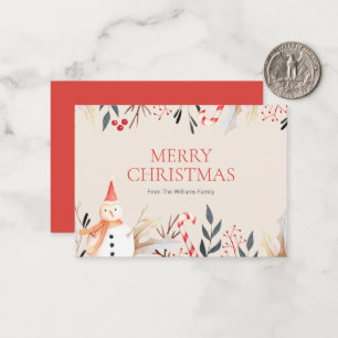 Mini Vintage Holiday Snowman Christmas Holiday Note Card