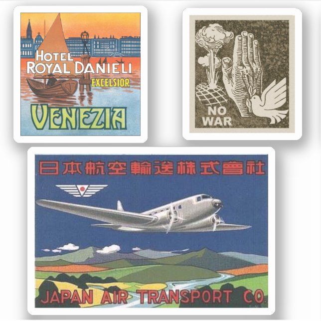 Mini vintage travel luggage label stickers (Front)