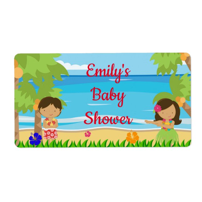Mini water bottle label luau baby shower (Front)