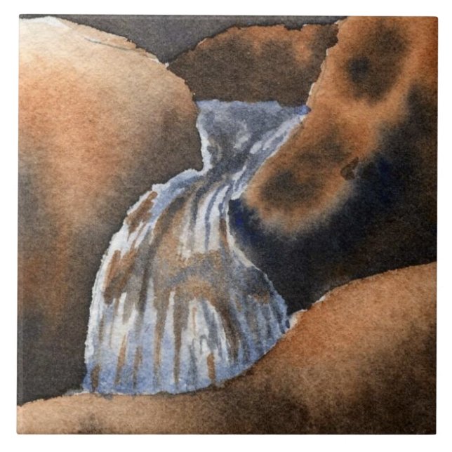 Mini waterfall on mountain brook trout stream ceramic tile (Front)