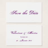 Mini wedding Save the Date cards in purple (Front & Back)