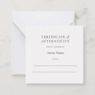 Mini White Certificate of Authenticity for Art Note Card