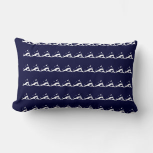 mini white DOLPHIN on navy blue pillow