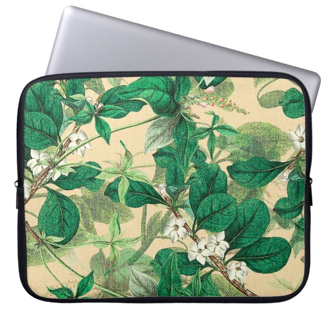 Mini white flowers with leaves pattern laptop sleeve (Front)