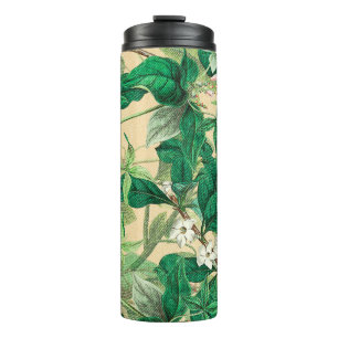 Mini white flowers with leaves pattern thermal tumbler