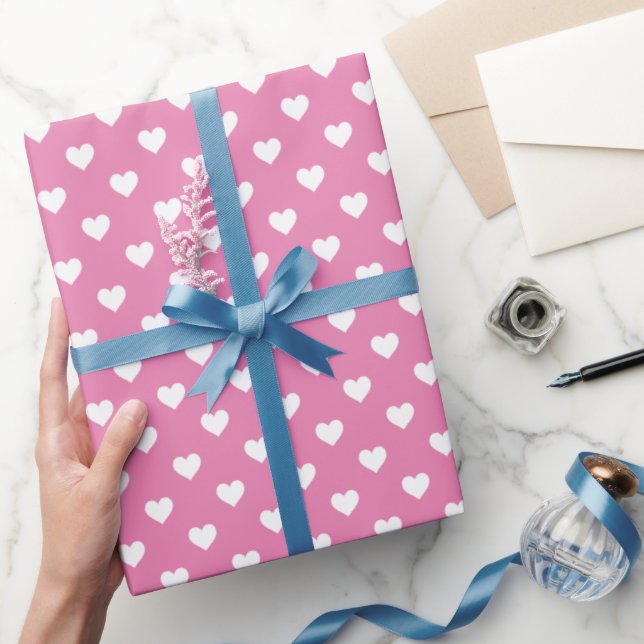 Mini White Hearts on Pink Wrapping Paper (Gifting)
