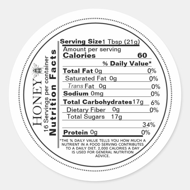 Mini White Nutrition Facts Vintage Bee Honey Label (Front)
