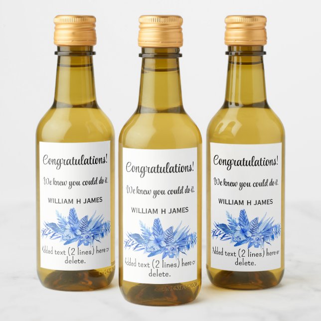 Mini Wine Bottle Congratulations Cobalt Blue (10) Label (Bottles)