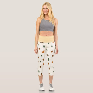 Mini Woodland Acorn Animal Pattern Capri Leggings